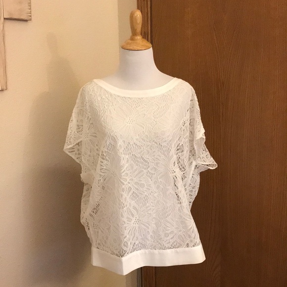 CAbi Tops - NWT Cabi Sheer White Lace Top Size Medium